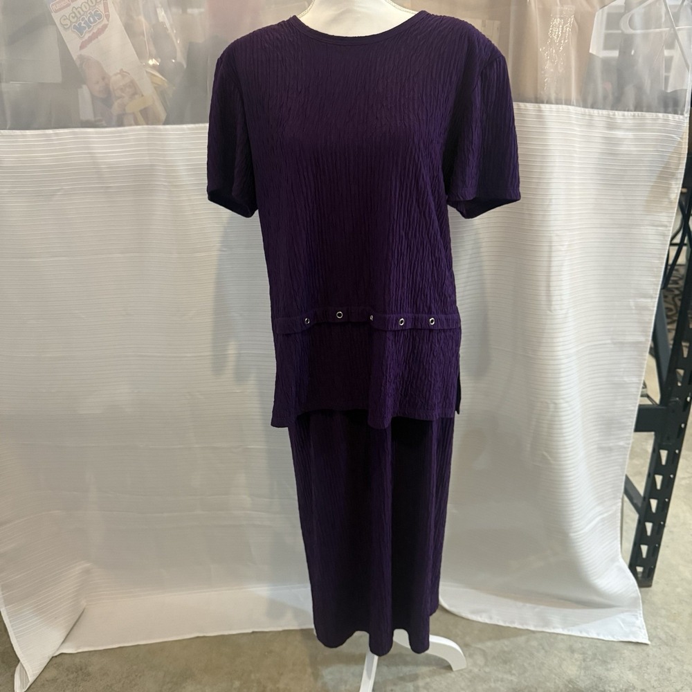 Vintage Crinkle Pleated Purple Skirt Set One Size Maxi Skirt Made USA